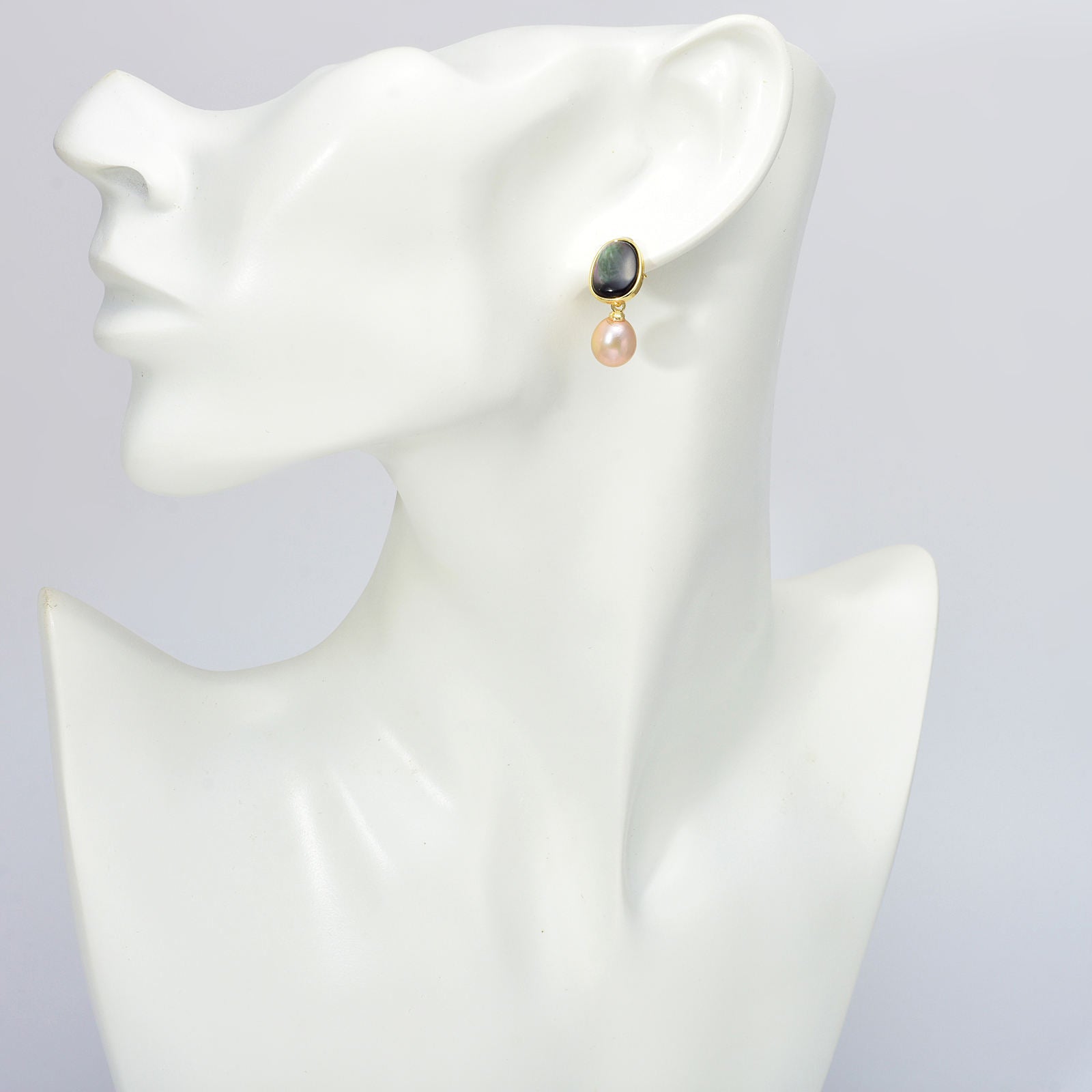 Mother of Pearl Freshwater Pearl Earrings in 14K Gold Over Sterling Silver Pin Vintage Style