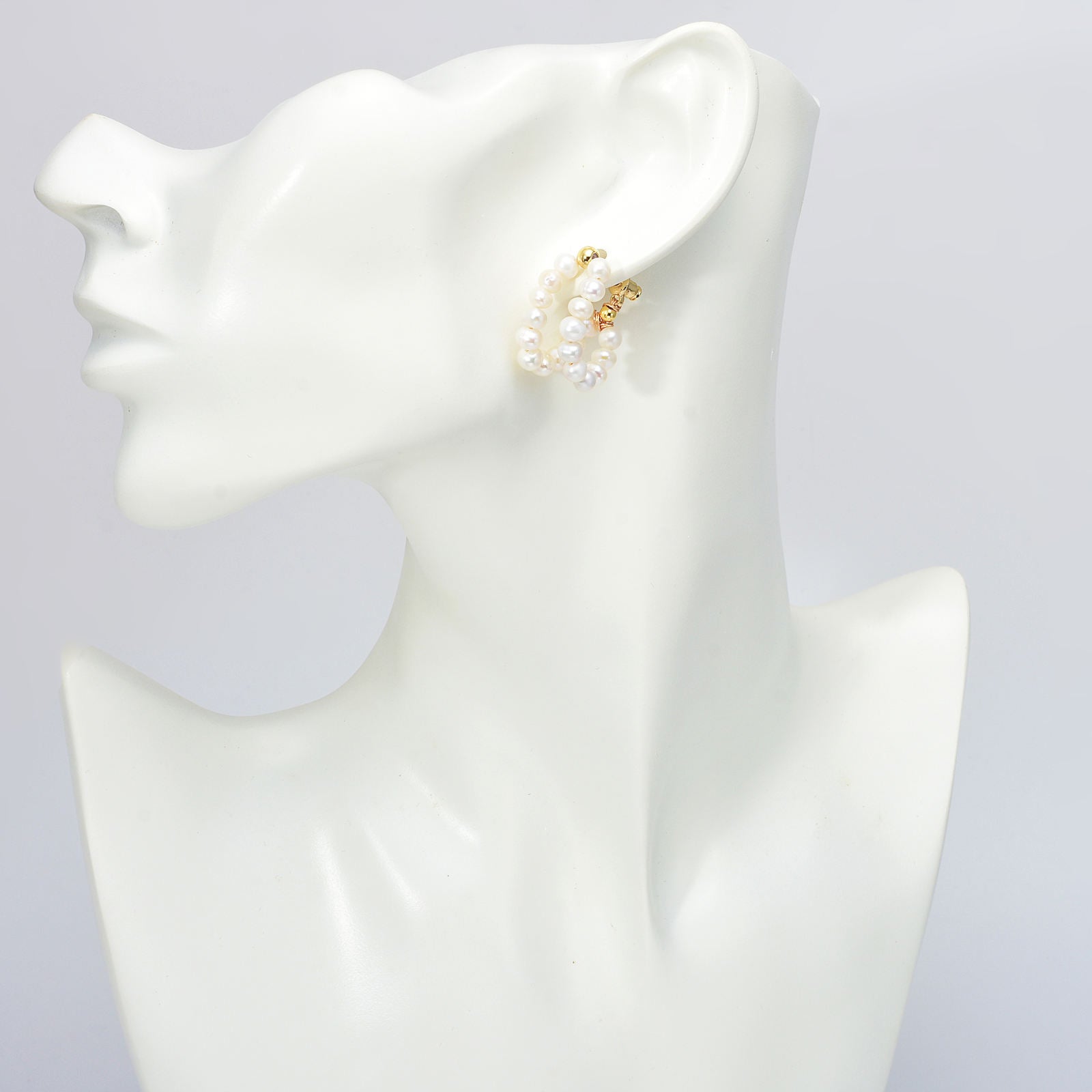 Handmade Double Hoop Pearl Earrings AAA Freshwater Cultured Pearl Hoop Earrings in 14K Gold Over Sterling Silver(4-5mm)