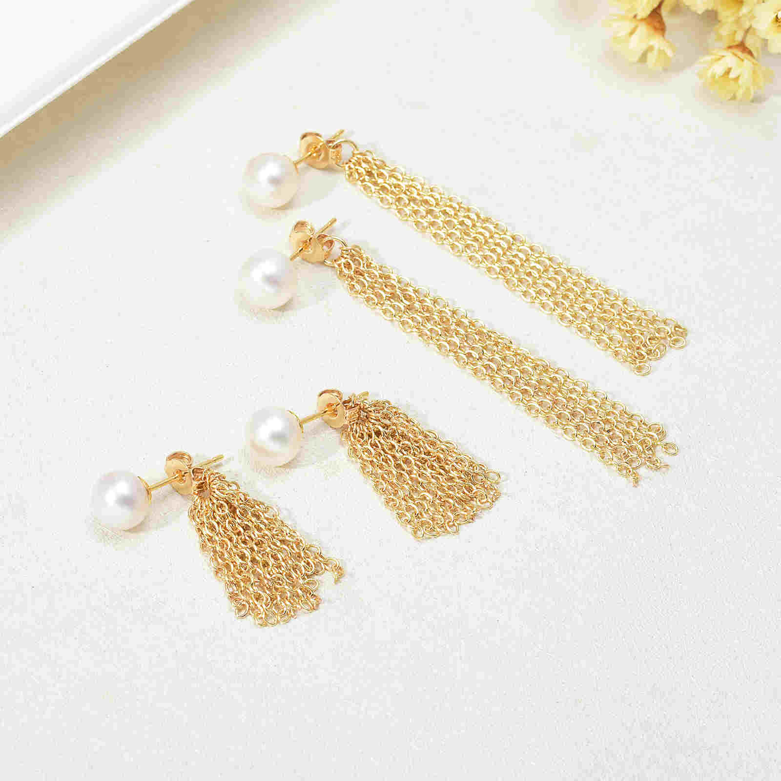 Freshwater Pearl Earrings with Long and Short Tassel  | Real Pearl Earring Jackets with Sterling Silver Pins
