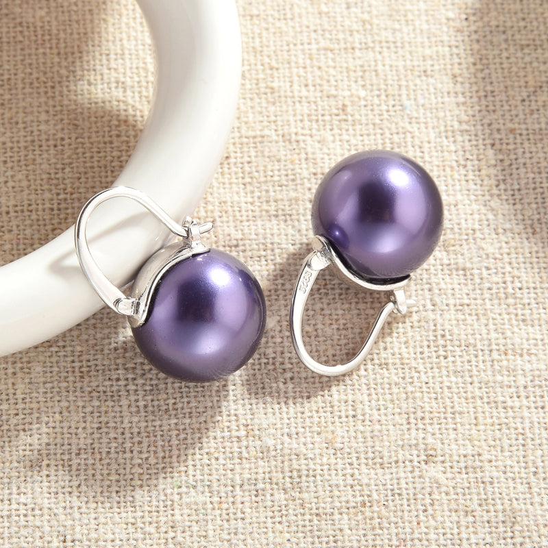 purple pearl earrings Silver