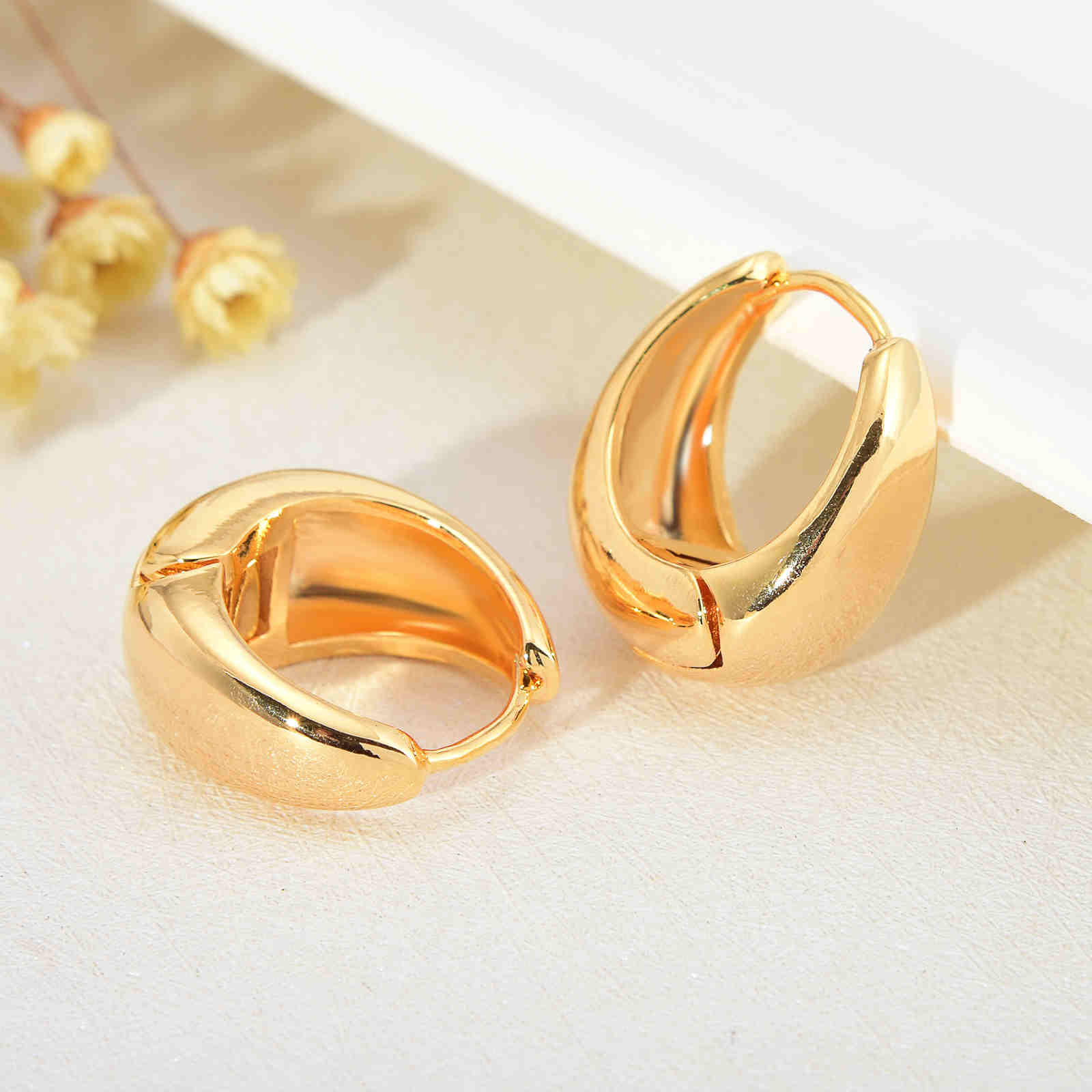 Chunky Hoop Earrings in 18K Gold Plated and Silver | Teardrop Gold Huggie Earrings and Sliver Huggie Earrings