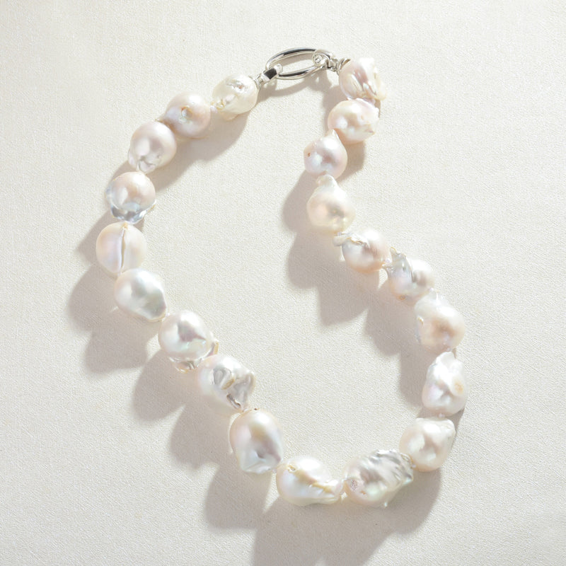 16mm Big Real Pearl Necklace AAAA Baroque Pearl Necklace | White Freshwater Irregular shaped Pearl Necklace