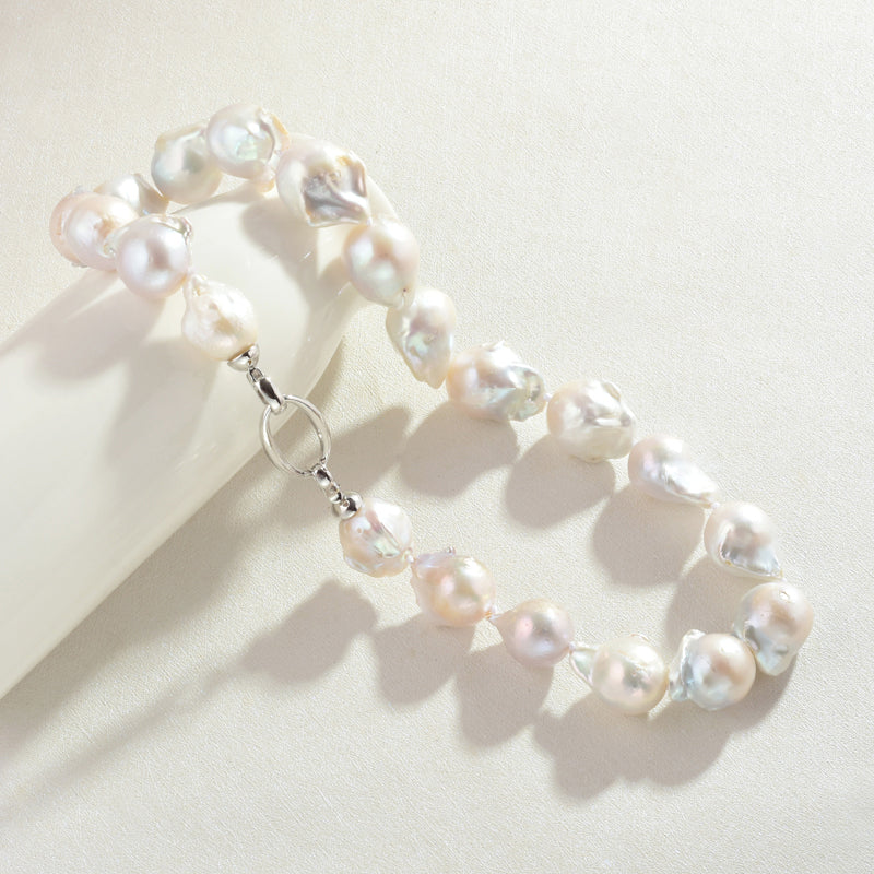 16mm Big Real Pearl Necklace AAAA Baroque Pearl Necklace | White Freshwater Irregular shaped Pearl Necklace