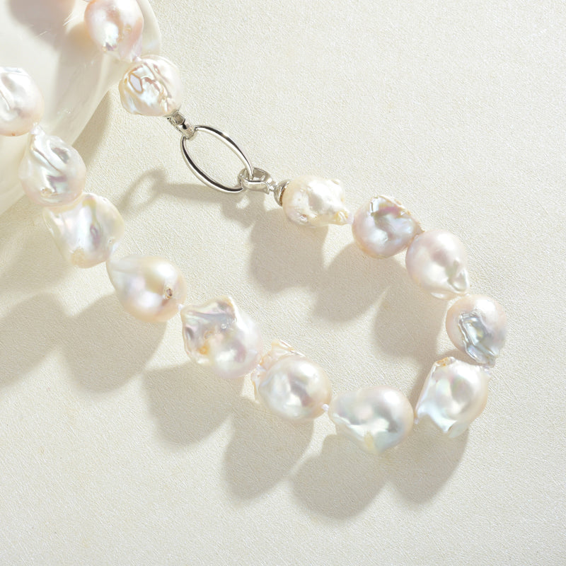 16mm Big Real Pearl Necklace AAAA Baroque Pearl Necklace | White Freshwater Irregular shaped Pearl Necklace