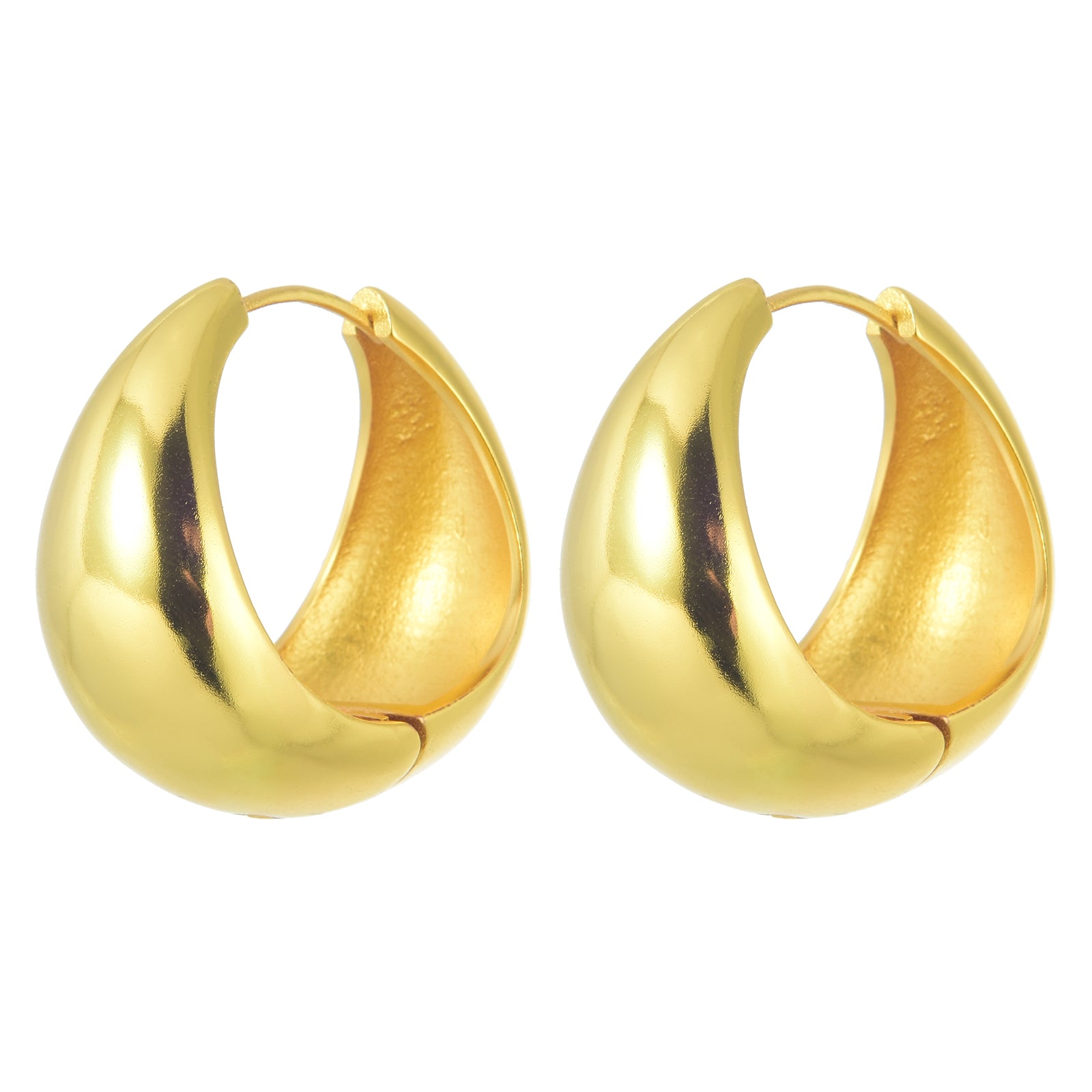 Chunky Hoop Earrings in 18K Gold Plated and Silver | Teardrop Gold Huggie Earrings and Sliver Huggie Earrings