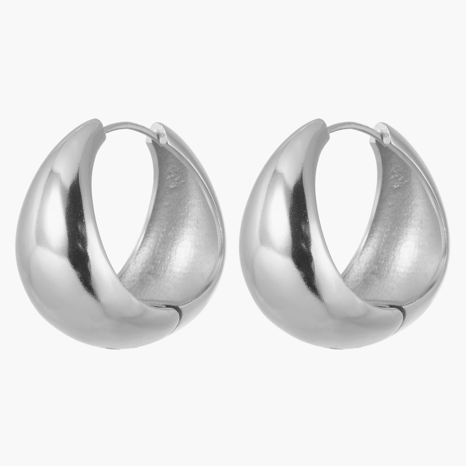 Chunky Hoop Earrings in 18K Gold Plated and Silver | Teardrop Gold Huggie Earrings and Sliver Huggie Earrings