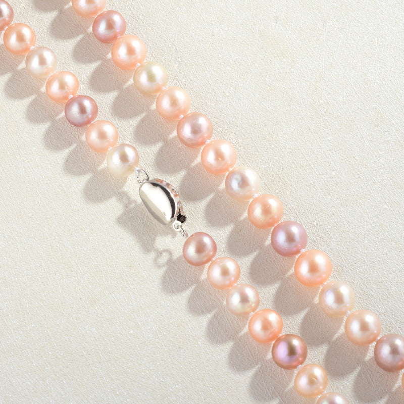 AAA Freshwater Pearl Necklace 9-10mm Multicolor Pearl Strand Necklace with Sterling Silver Clasp