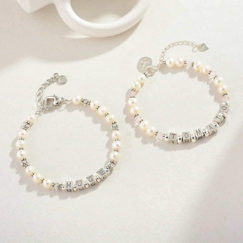 100% Handmade Name Customize Little Girl Bracelet Pearls Name Bracelet Birthday Gift Idea