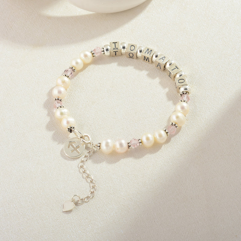 Bracelet de perles d'eau douce 100% fait main personnalisé pour petite fille Bracelet personnalisé avec pierre de naissance et signes du zodiaque