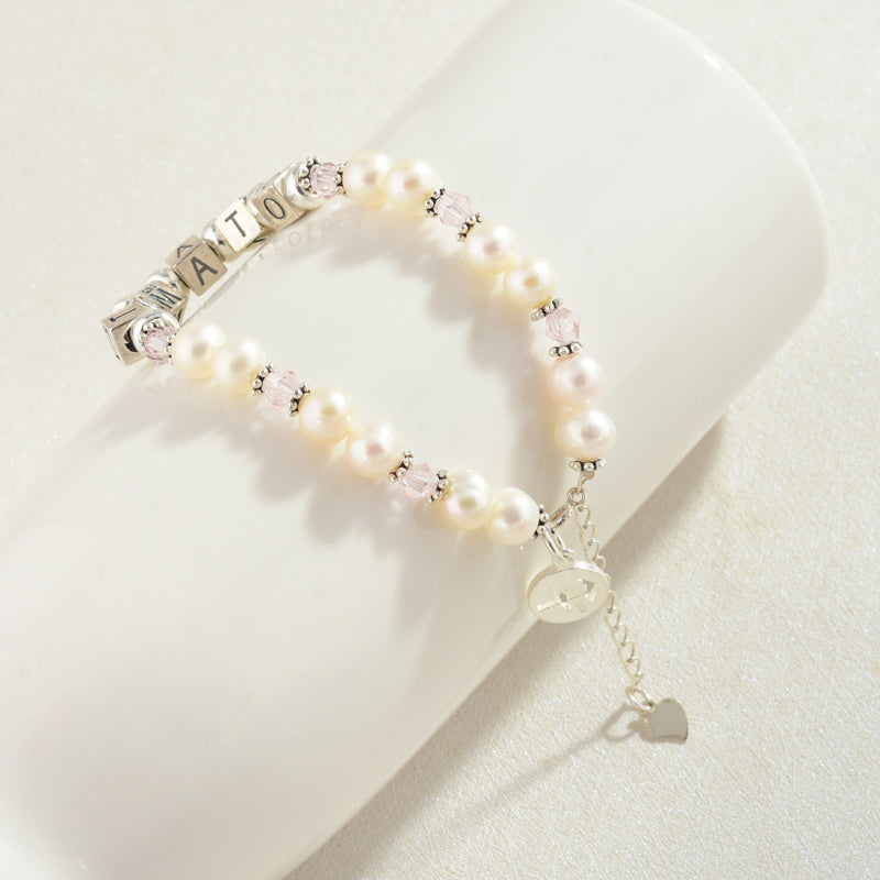 Bracelet de perles d'eau douce 100% fait main personnalisé pour petite fille Bracelet personnalisé avec pierre de naissance et signes du zodiaque