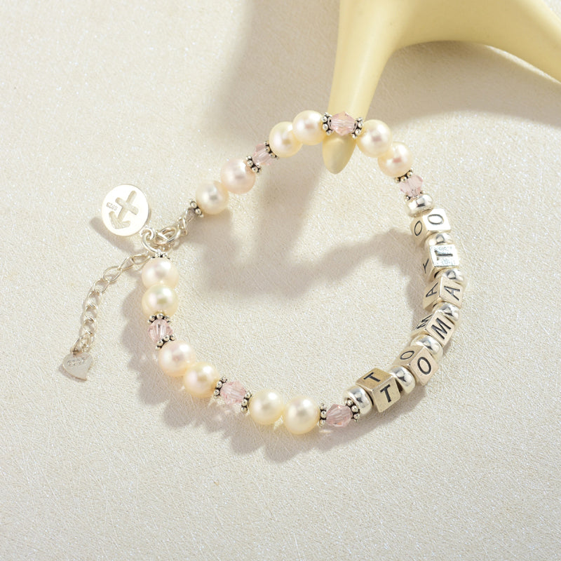 Bracelet de perles d'eau douce 100% fait main personnalisé pour petite fille Bracelet personnalisé avec pierre de naissance et signes du zodiaque