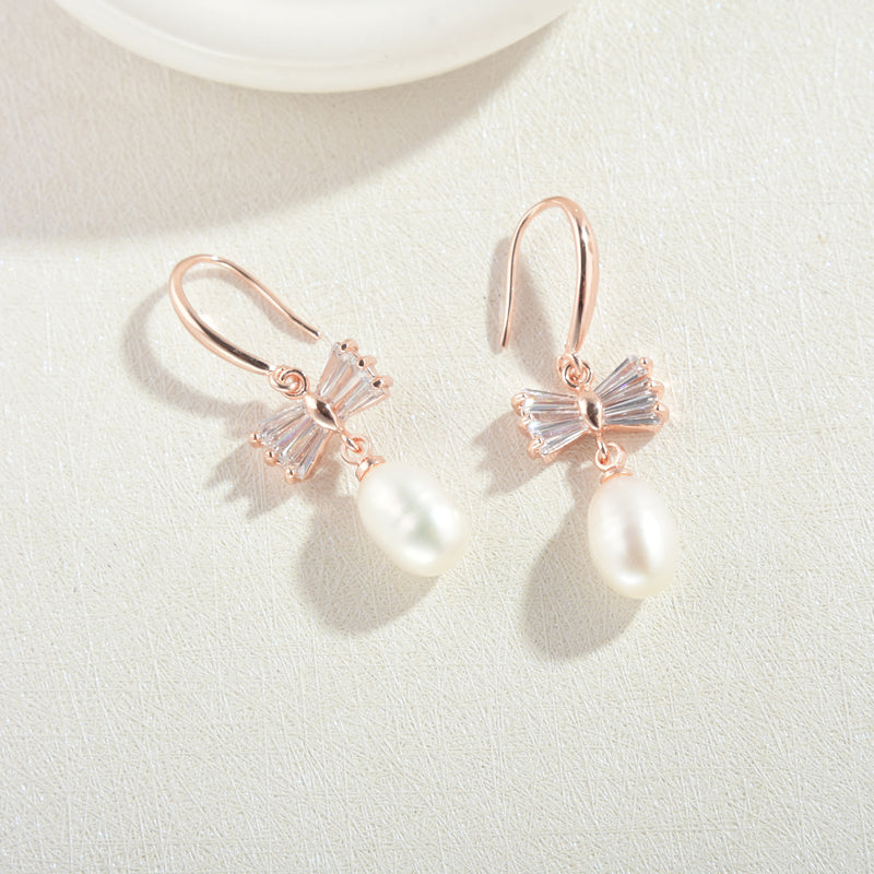 white freshwater pearl earrings | shepherd hook earrings | real pearl earrings | oval pearl drop earrings |