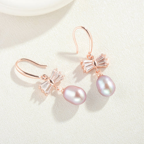 purple freshwater pearl earrings | shepherd hook earrings | real pearl earrings | oval pearl drop earrings | 