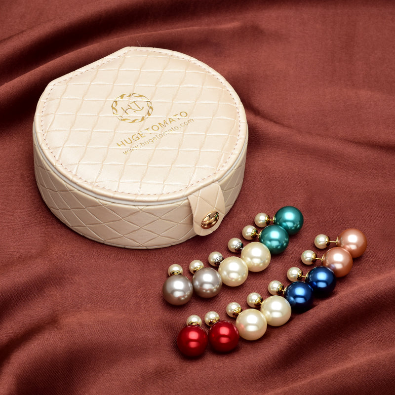 Elegant Two Round Pearl Earrings Double Sided Pearl Earrings with S925 Silver Pin Front and Back Pearl 8 and 16mm