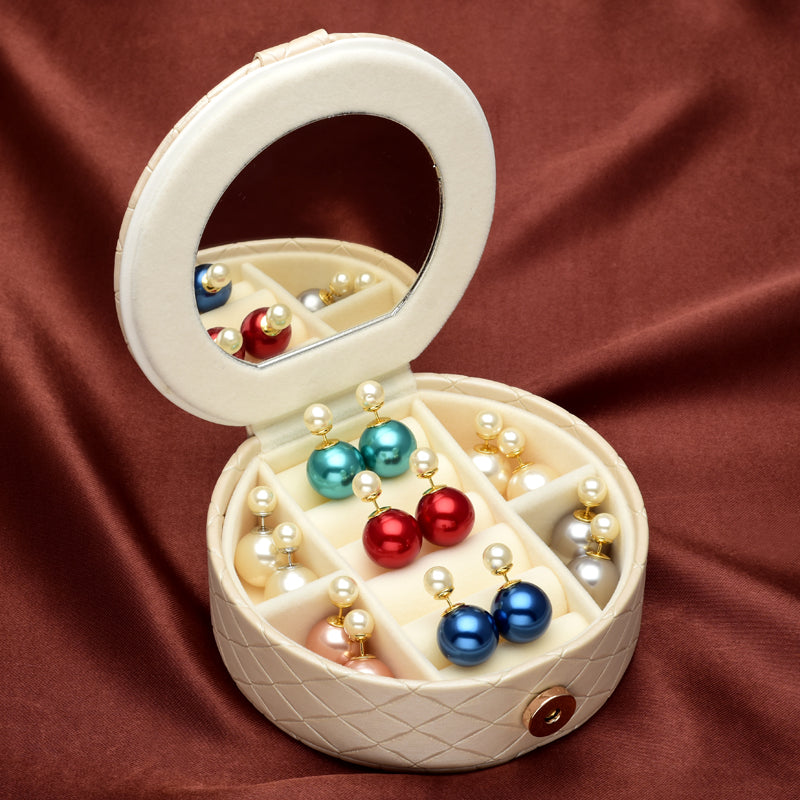 Elegant Two Round Pearl Earrings Double Sided Pearl Earrings with S925 Silver Pin Front and Back Pearl 8 and 16mm