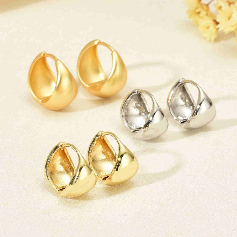 Chunky Hoop Earrings in 18K Gold Plated and Silver | Teardrop Gold Huggie Earrings and Sliver Huggie Earrings