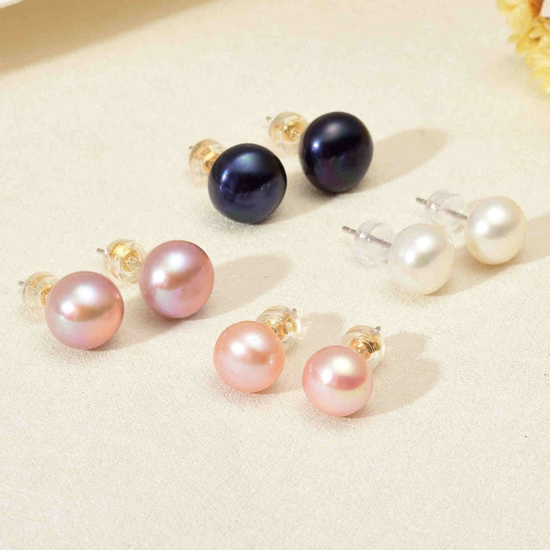 Boucles d'oreilles à tige en perles d'eau douce AAA | Boucles d'oreilles à tige en argent sterling avec perles véritables (6-12 mm)