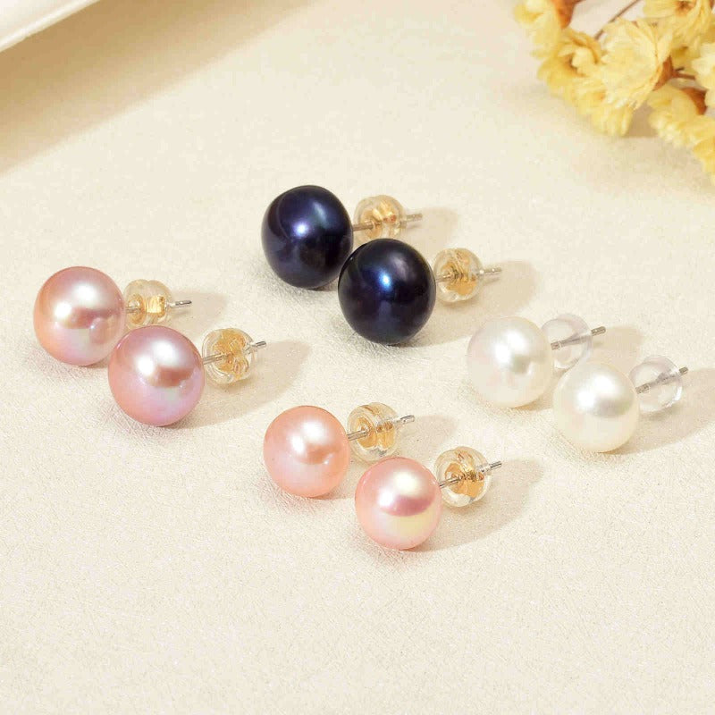 Boucles d'oreilles à tige en perles d'eau douce AAA | Boucles d'oreilles à tige en argent sterling avec perles véritables (6-12 mm)