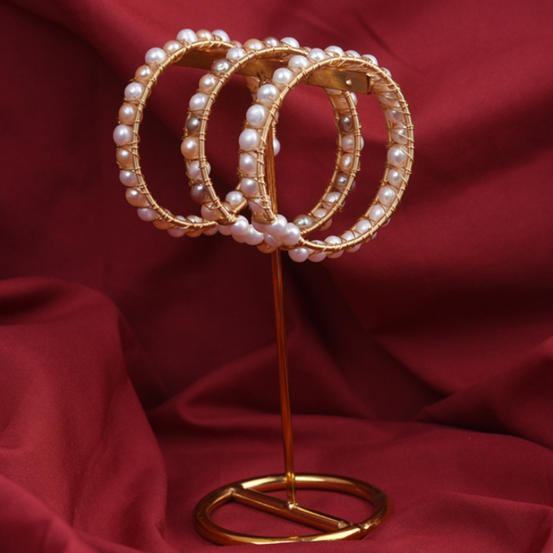 Cultured Freshwater Pearl Bangle Bracelet in 14k Gold Over Sterling Silver 7