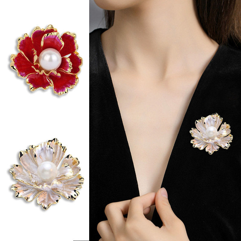 Flower Brooch with Pearl Brooch Pin (3 Color Available)