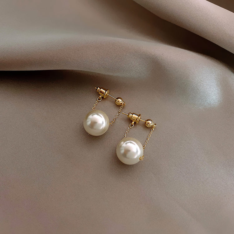 Pearl Dangle Earrings | Faux Pearl Earrings | Dangle Pearl Earrings with Silver Pins (10mm)