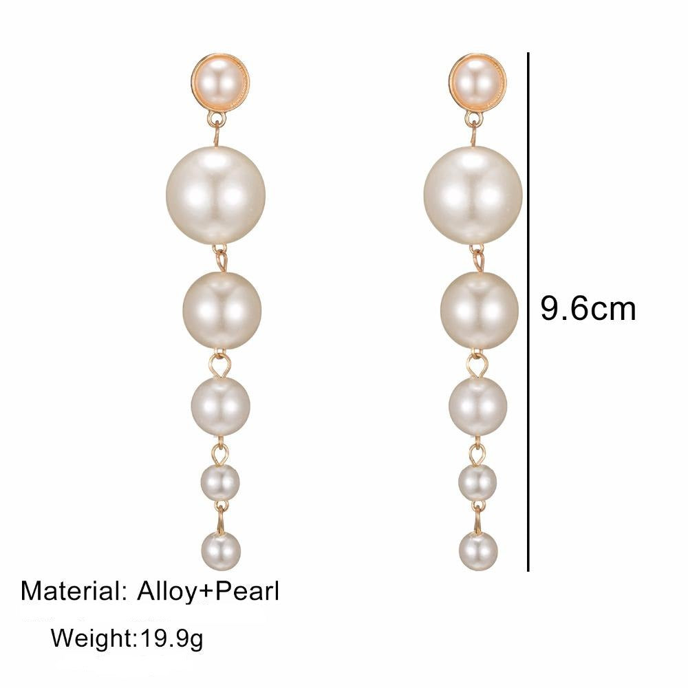 White Round Long Pearl Drop Earrings Big Pearl Dangle Earrings for Women in S925 Silver Pin