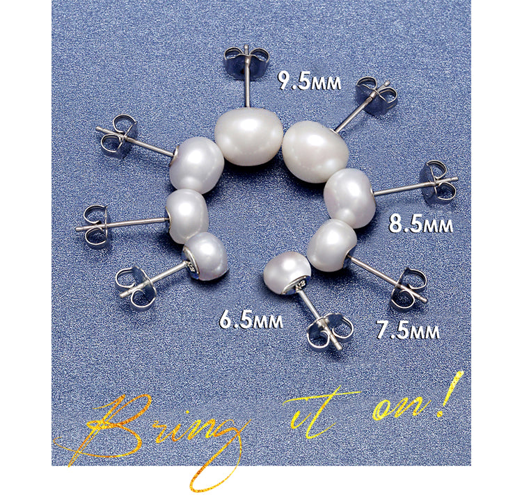Boucles d'oreilles à tige en perles d'eau douce AAA | Boucles d'oreilles à tige en argent sterling avec perles véritables (6-12 mm)