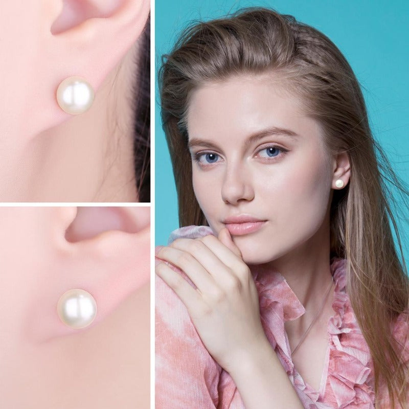 girl white pearl studs