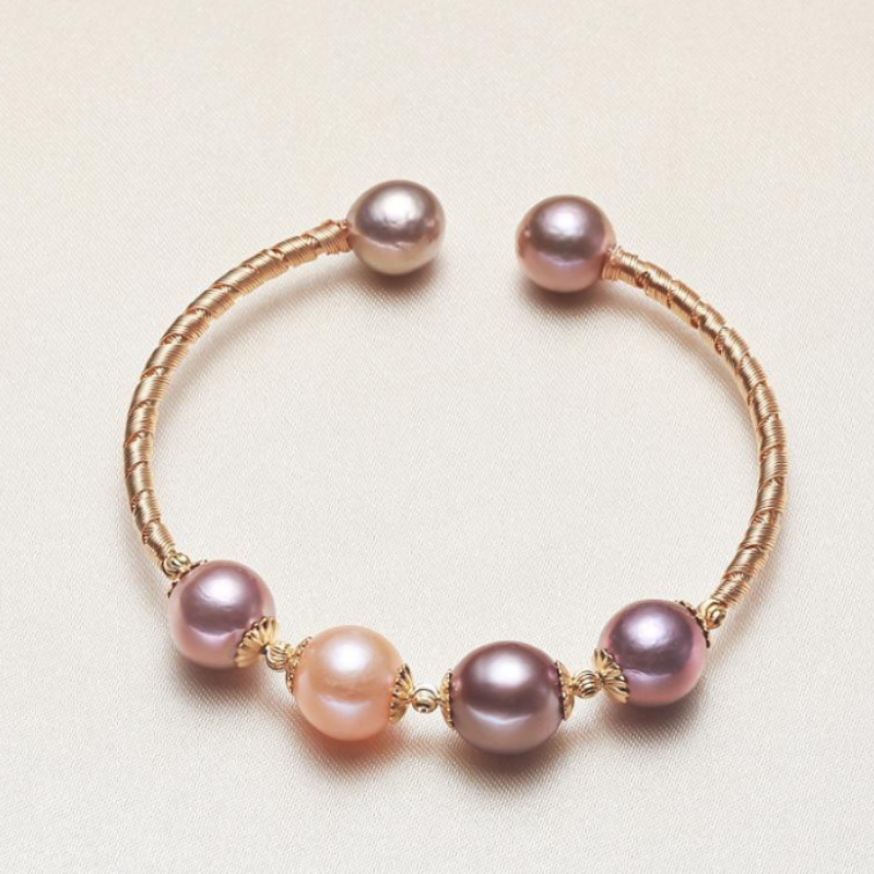 Cultured Freshwater Pearl Bangle Bracelet in 14k Gold Over Sterling Silver 7