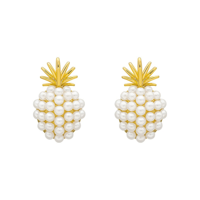 Pineapple Pearl Stud Earrings for Women in 14K Gold Over Sterling Silver