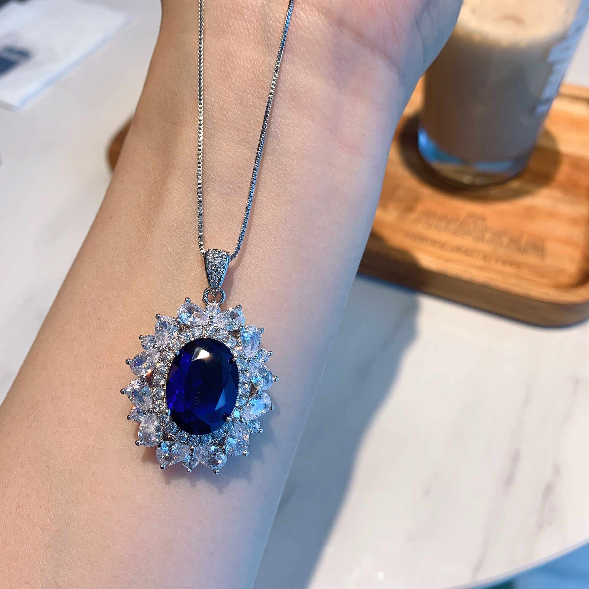 Blue Crystal Jewelry Set December Brithstone | Sapphire Earrings Sapphire Pendant Sapphire Ring | Crystal Diamond Jewelry Set in White Gold Plated