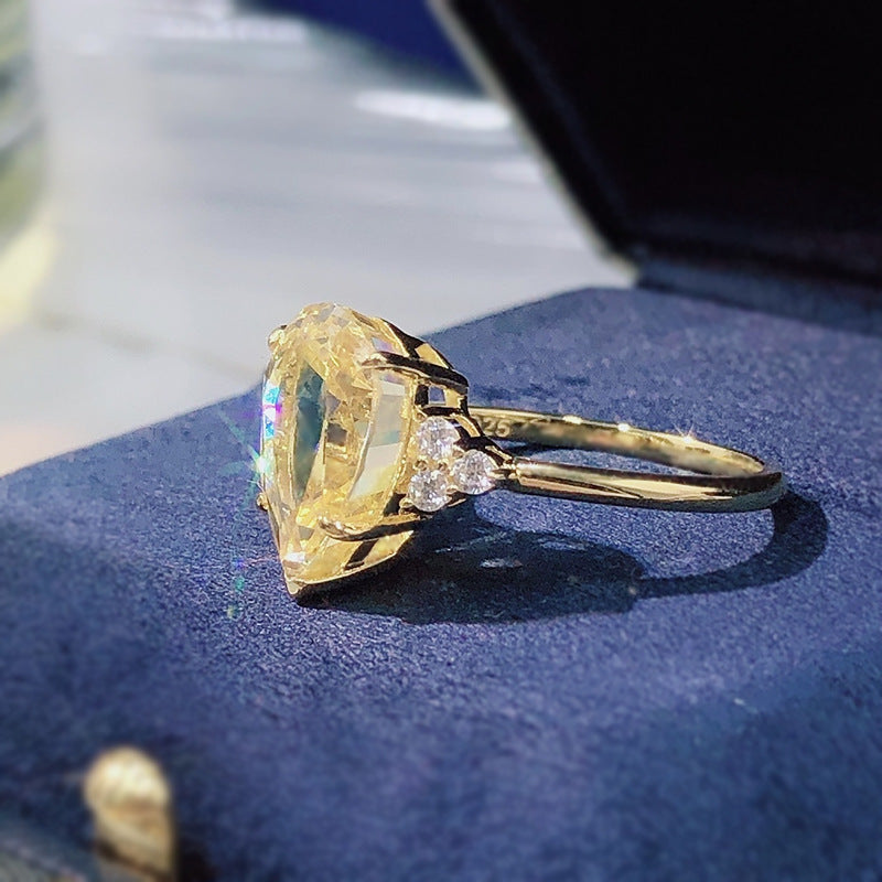 Pear Cut Three-Stone Yellow Lab Grown Diamond Engagement Ring 4.5 CTW with 14K Gold Over S925 Silver GH/VVS