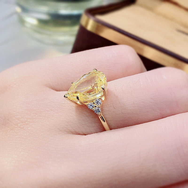 Pear Cut Three-Stone Yellow Lab Grown Diamond Engagement Ring 4.5 CTW with 14K Gold Over S925 Silver GH/VVS