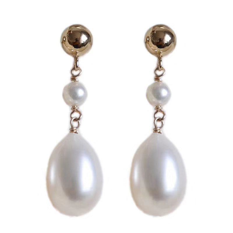 AAA Freshwater Pearl Earrings | Oval Pearl Drop Earrings | Real Pearl Earrings in 18K Gold over Sterling Silver (8-9mm)