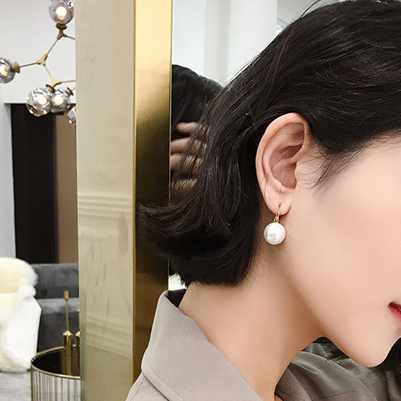 White Round Pearl Dangle Earrings for Women