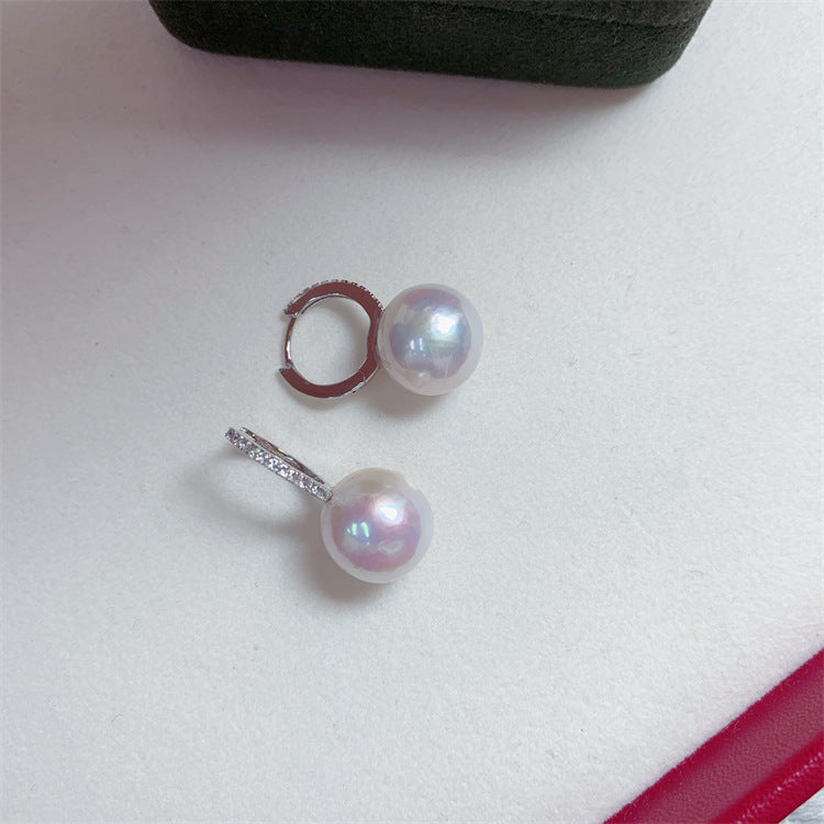 Pendientes de diamantes con perlas reales AAA | Pendientes colgantes de perlas barrocas de agua dulce en plata de ley | Pendientes de perlas blancas de 10-12 mm