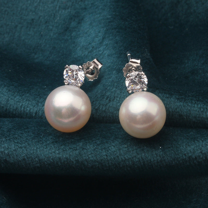Champagne pearl diamond earrings stud | real pearl earrigns | freshwater pearl earrings