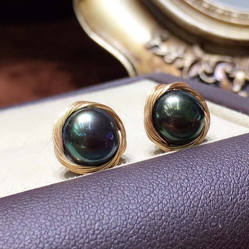 Aretes de perlas cultivadas de agua dulce AAA Perla de oro blanco negro disponible en pasador de plata