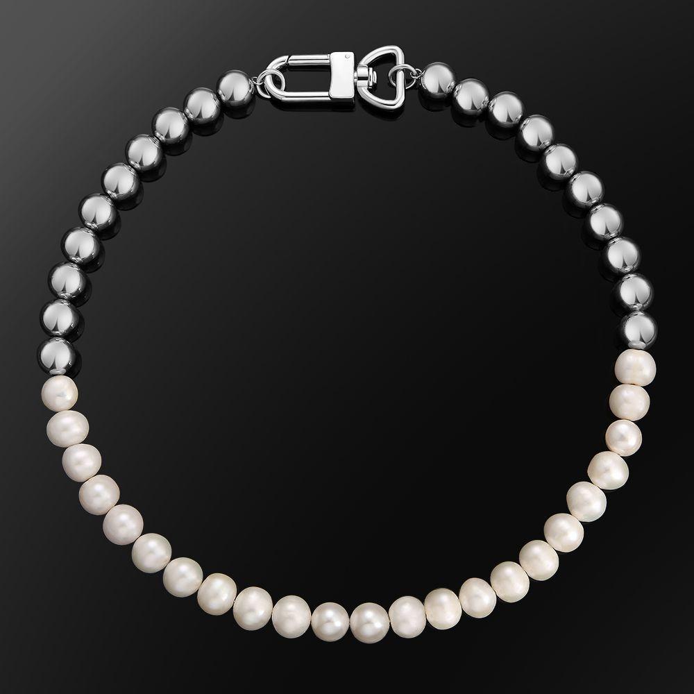 AAA Mens Pearl Necklace | Metal Real Pearl Necklace for Men in 18K Gold and White Gold Plated (10mm)