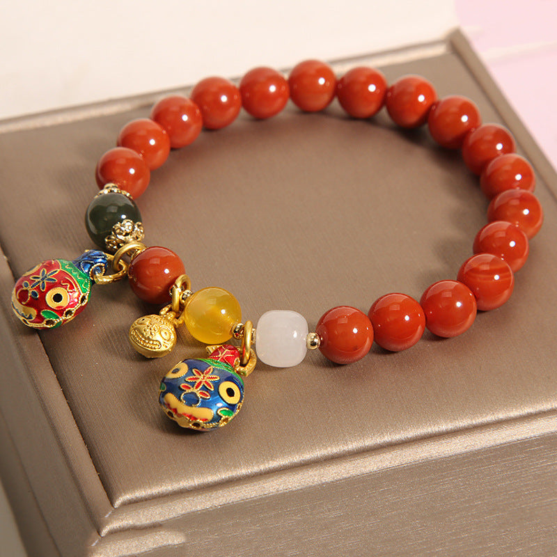 Pulsera de piedra cornalina de ágata roja estilo africano con cierre de oro Pulsera de jade rojo