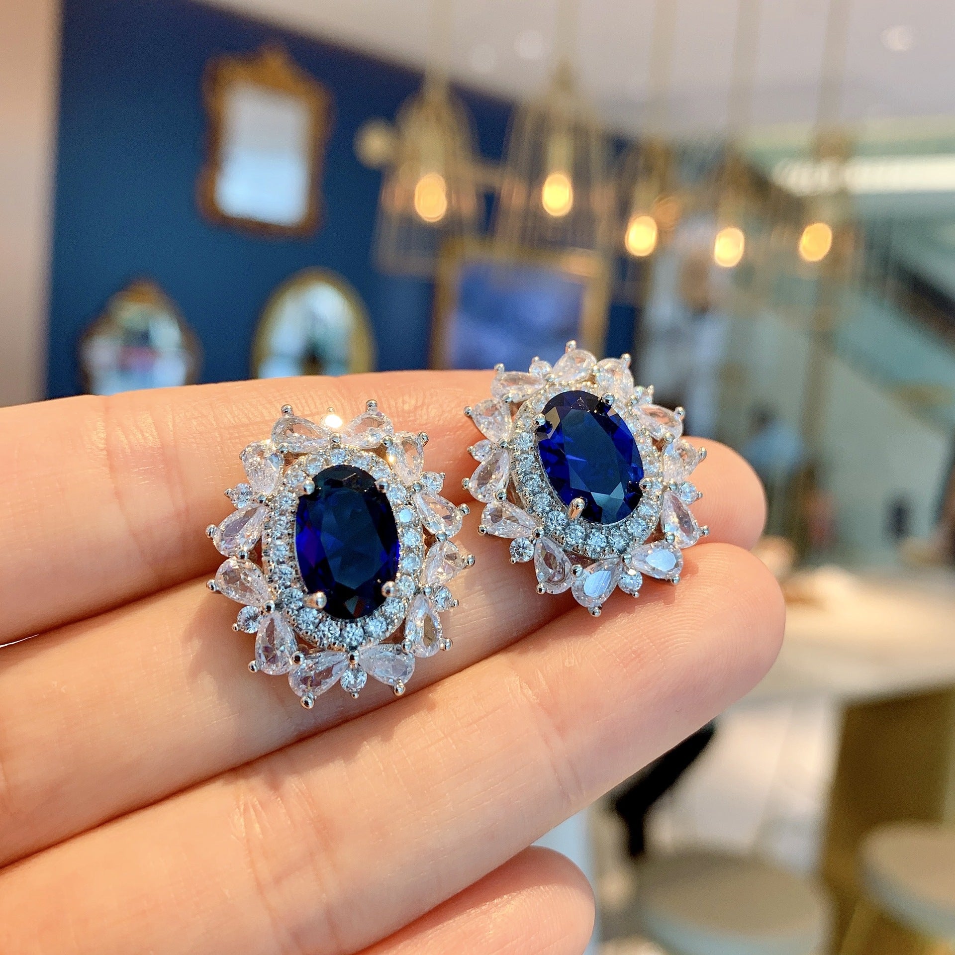 Blue Crystal Jewelry Set December Brithstone | Sapphire Earrings Sapphire Pendant Sapphire Ring | Crystal Diamond Jewelry Set in White Gold Plated