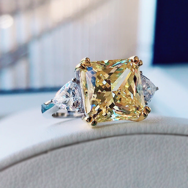 Princess Cut Three-Stone Yellow and Pink Lab Grown Diamond Engagement Ring 5.0 CTW with S925 Silver GH/VVS