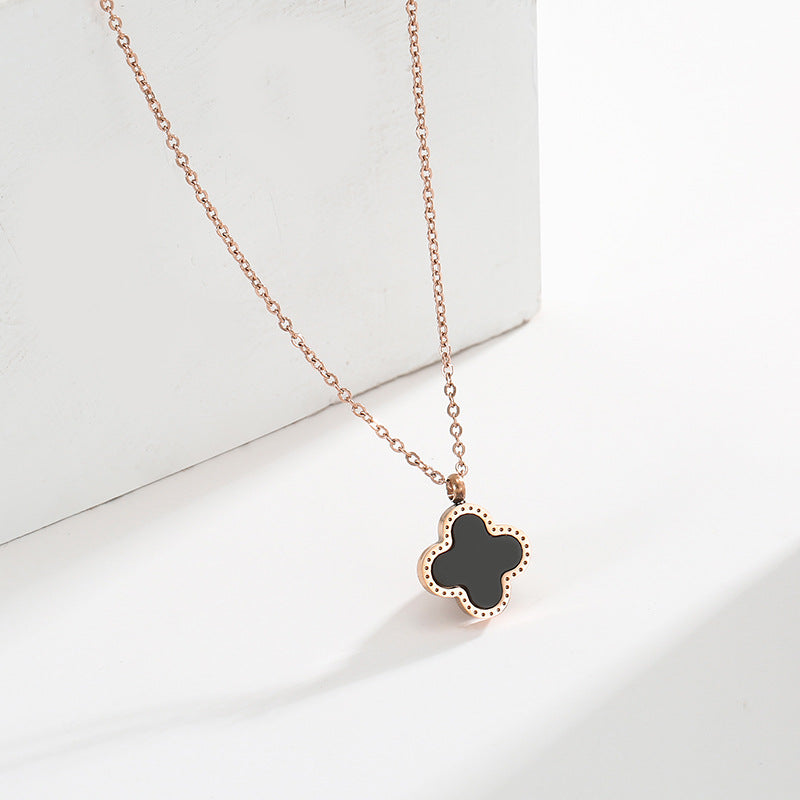 Four Leaf Clover Moonstone Mother of Pearl Necklace with 14K Gold Plated Chain