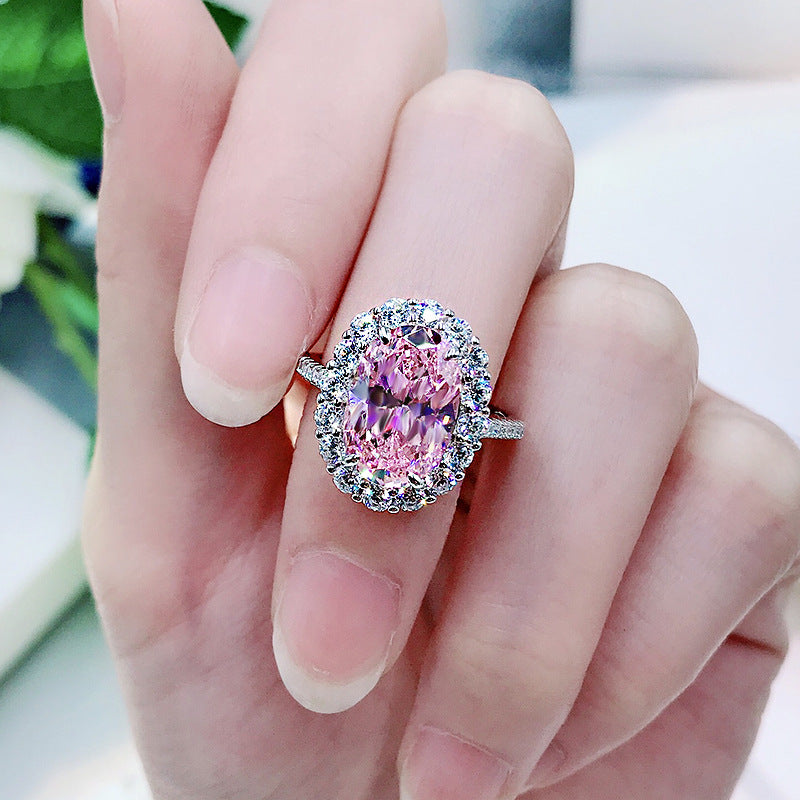 Bague de fiançailles avec diamant rose de laboratoire à taille ovale et pierre latérale de 5,0 ct avec argent S925 GH/VVS