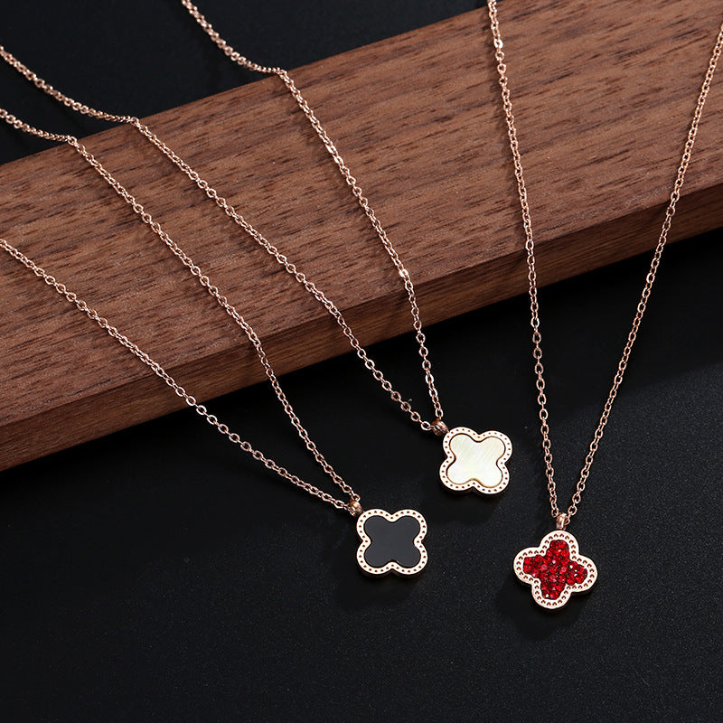 Four Leaf Clover Moonstone Mother of Pearl Necklace with 14K Gold Plated Chain