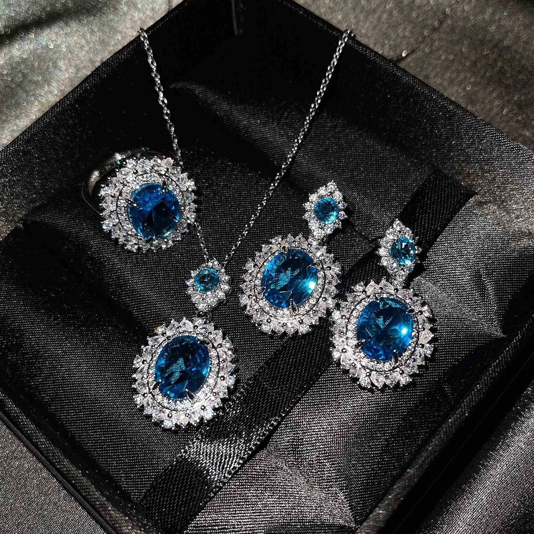 3 Color Available Super Shine Crystal Diamond Jewelry Sets | Crystal Earrings Crystal Pendant and Crystal Rings | Jewelry Sets for Women