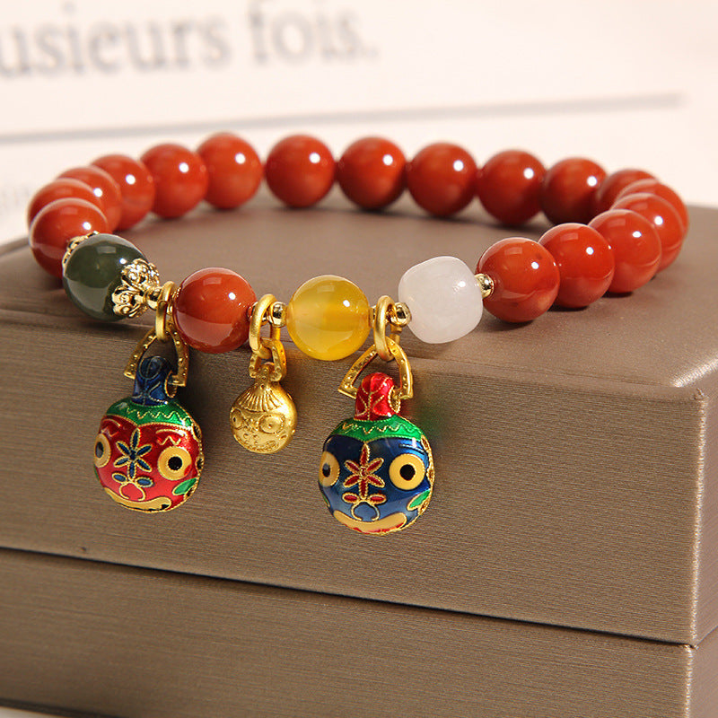 Pulsera de piedra cornalina de ágata roja estilo africano con cierre de oro Pulsera de jade rojo