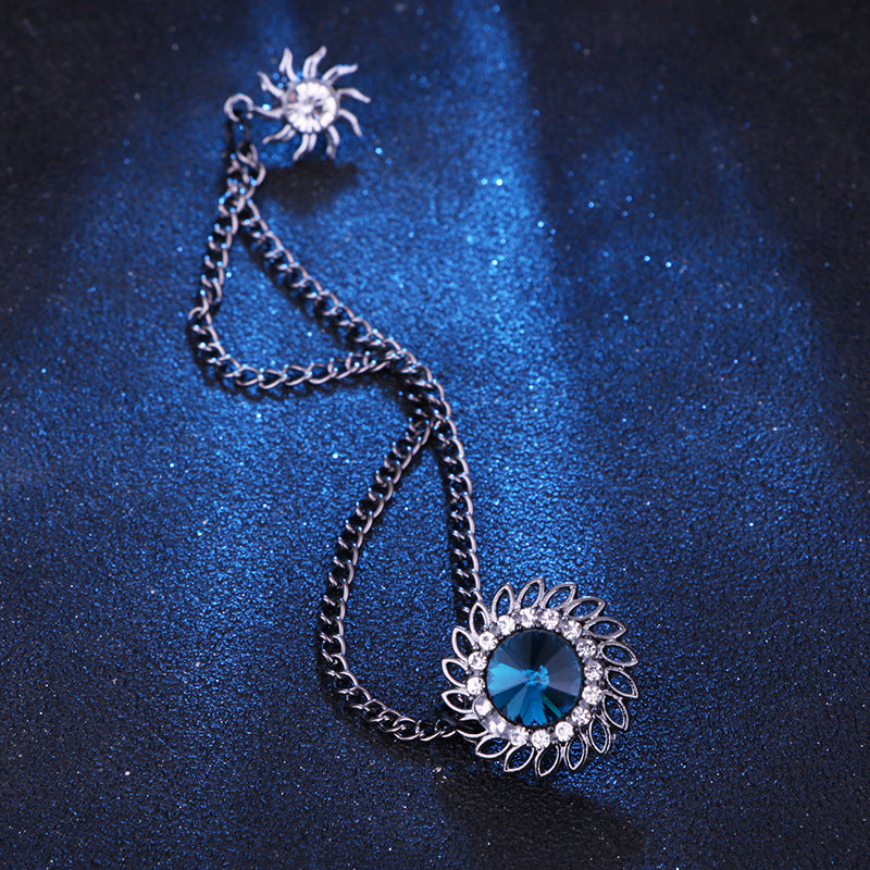 Crystal Cyclone Style Brooch for Men Gold and Silver Chain Brooch Lapel Pin Jewelry Gift