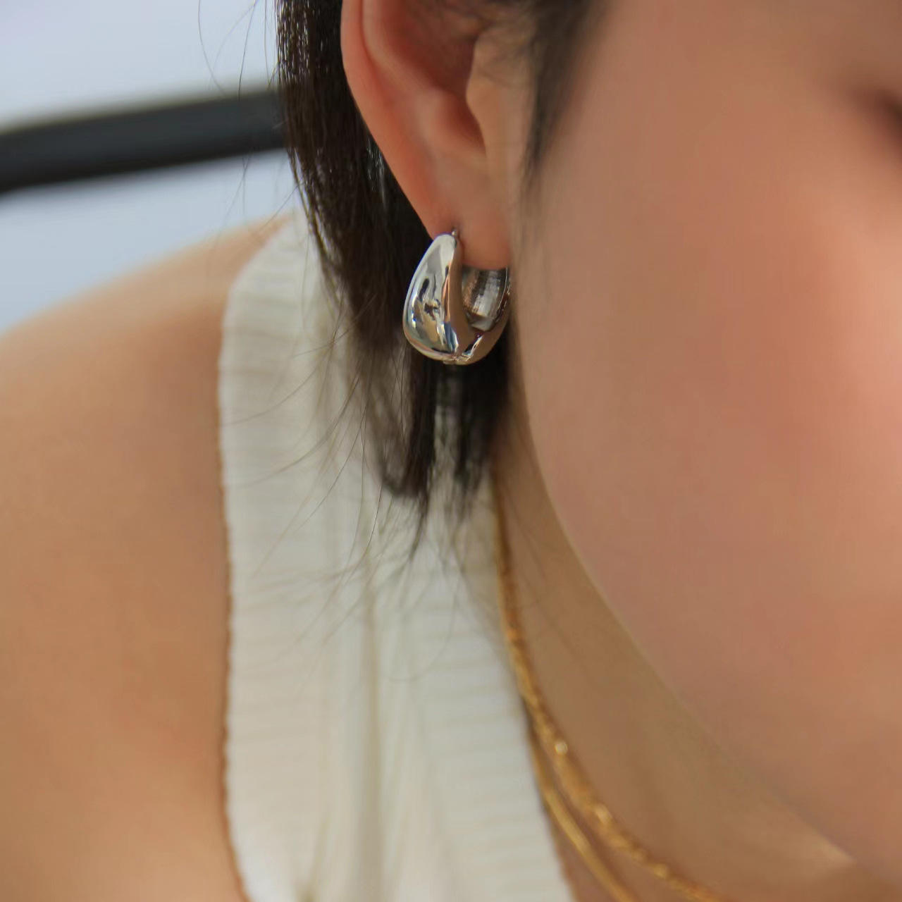 Chunky Hoop Earrings in 18K Gold Plated and Silver | Teardrop Gold Huggie Earrings and Sliver Huggie Earrings