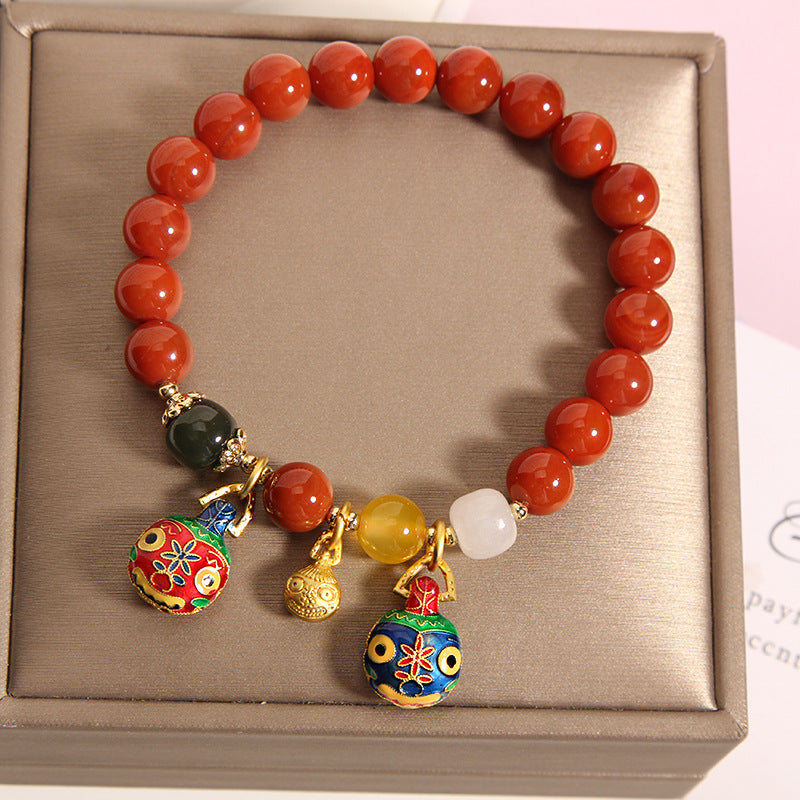 Pulsera de piedra cornalina de ágata roja estilo africano con cierre de oro Pulsera de jade rojo